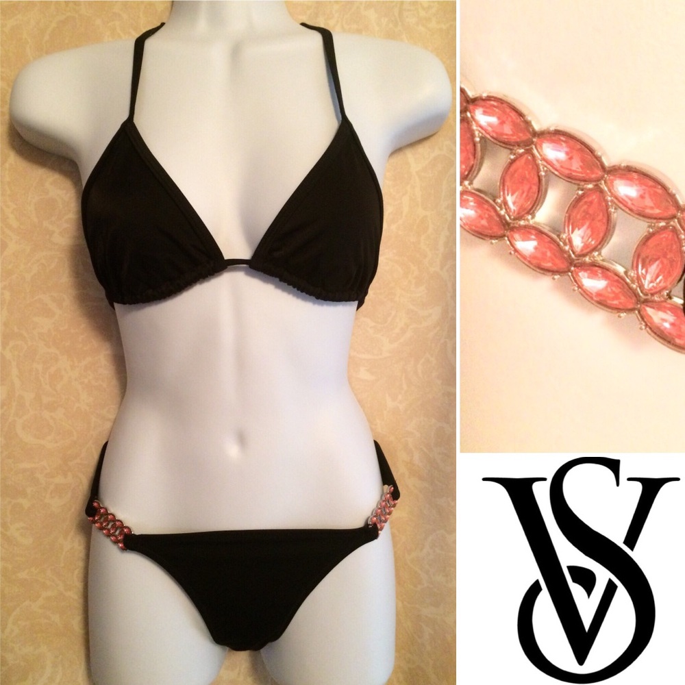 NWOT Victoria’s Secret Triangle Jeweled Black Bikini